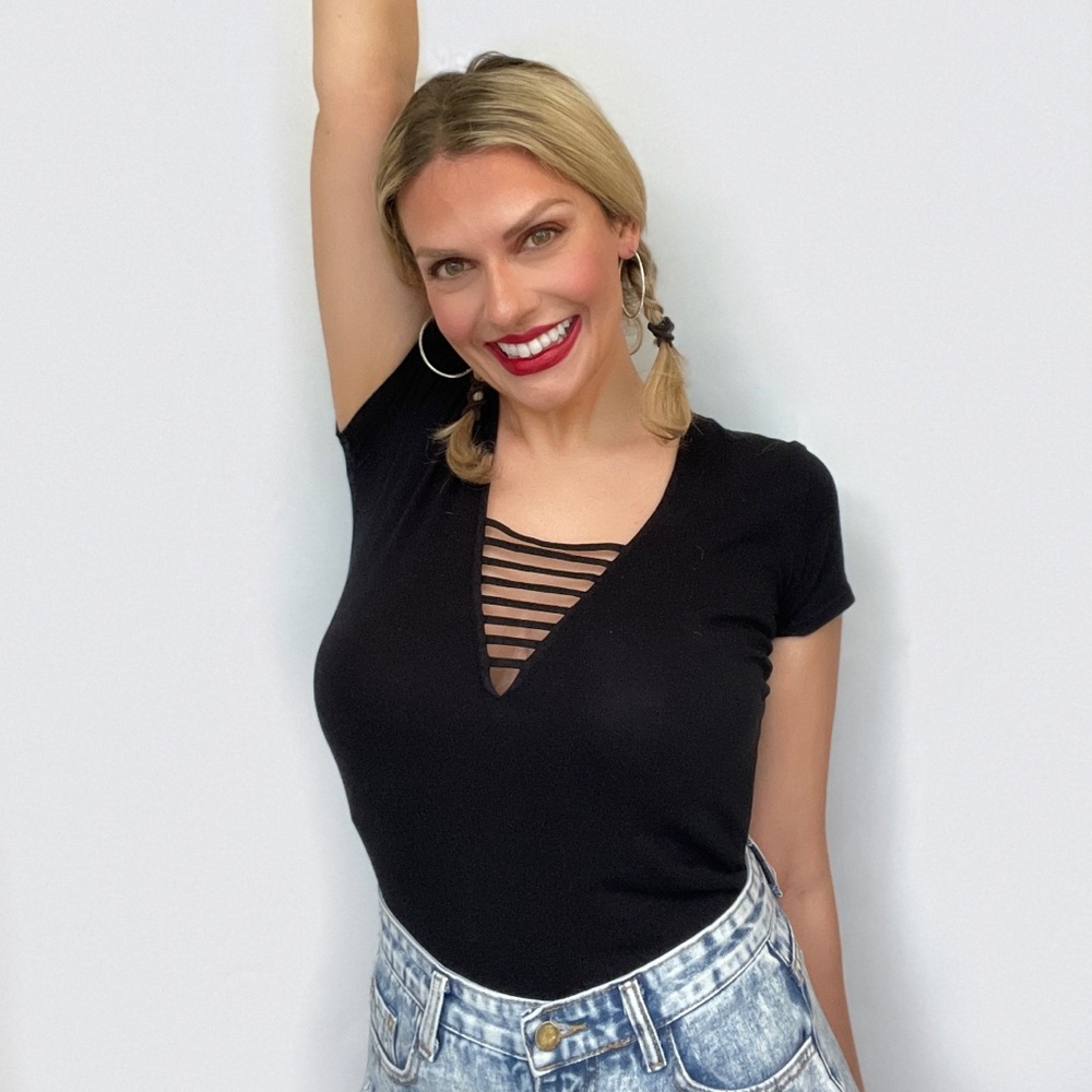 Black low cut cotton top.